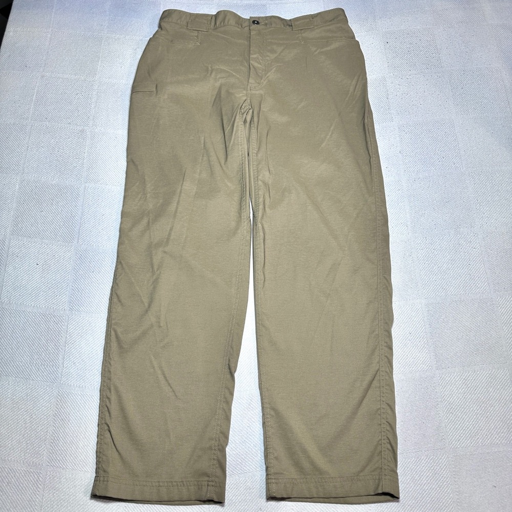Duluth Trading Dry on the Fly Pants Mens Lx30 Elastic Waist Flex Wicking Brown